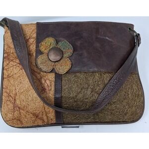 Lorena Purse Brown Leather/Mixed Media Fiber Flower Made in Colombia